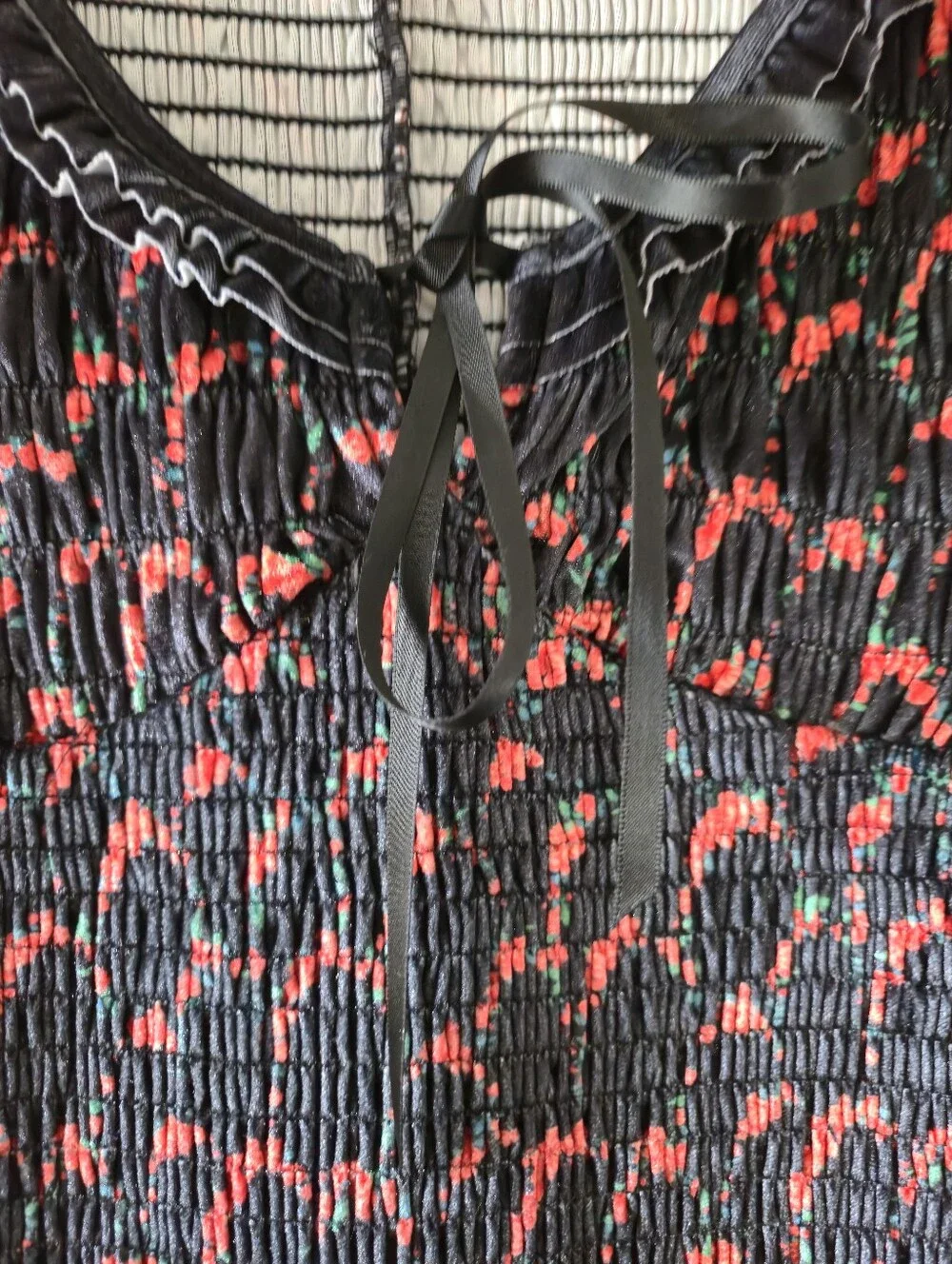 Free People McKenna V Neck Smocked Black & Red Velvet Bodycon Maxi Black Medium